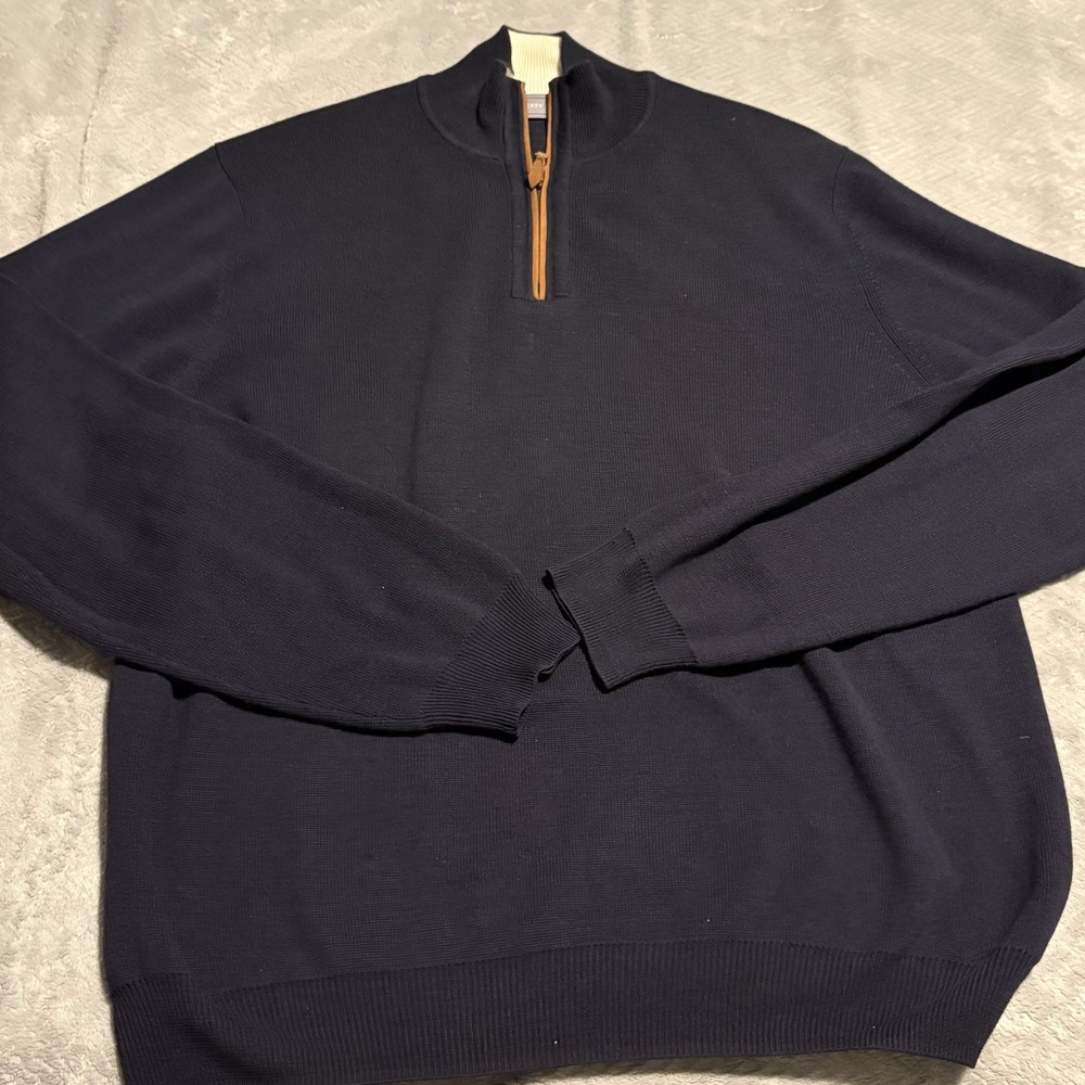 Hickey Freeman Sweater Mens Large Dark Blue 1/4 Zip Pullover